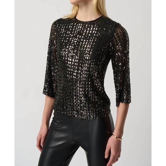 NEW JOSEPH RIBKOFF sequin boxy top in black and gold sequin - Picture 1 of 3